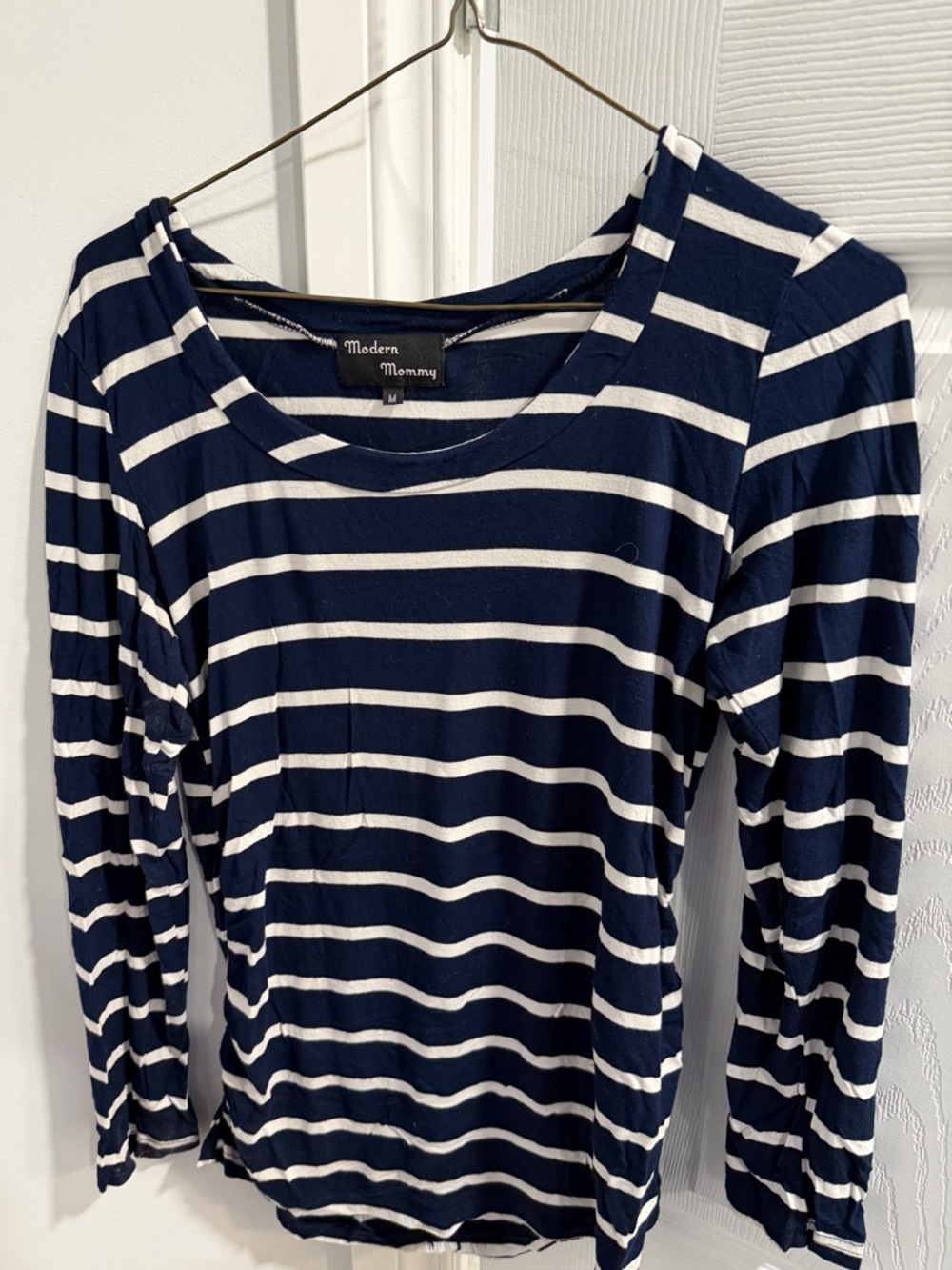 Maternity Navy and White Striped Long-Sleeve Top